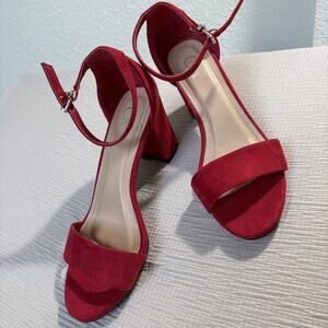 rlotte Russe Red Suede Block Heel Sandals Ankle Strap Size 6 office vixen event